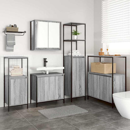 Set di mobili per il bagno con porta 5 pcs Grigio Sonoma e Nero | homemem39