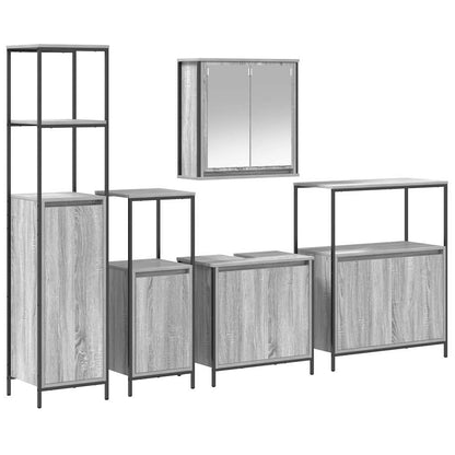 Set di mobili per il bagno con porta 5 pcs Grigio Sonoma e Nero | homemem39