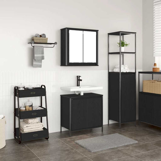 Set Mobili da Bagno 2 pz Rovere Nero in Legno Multistrato | homemem39
