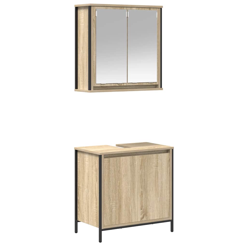 Set Mobili da Bagno 2 pz Rovere Sonoma in Legno Multistrato