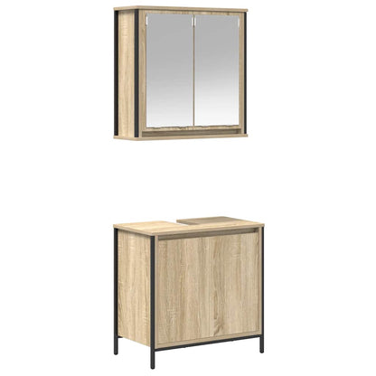 Set Mobili da Bagno 2 pz Rovere Sonoma in Legno Multistrato