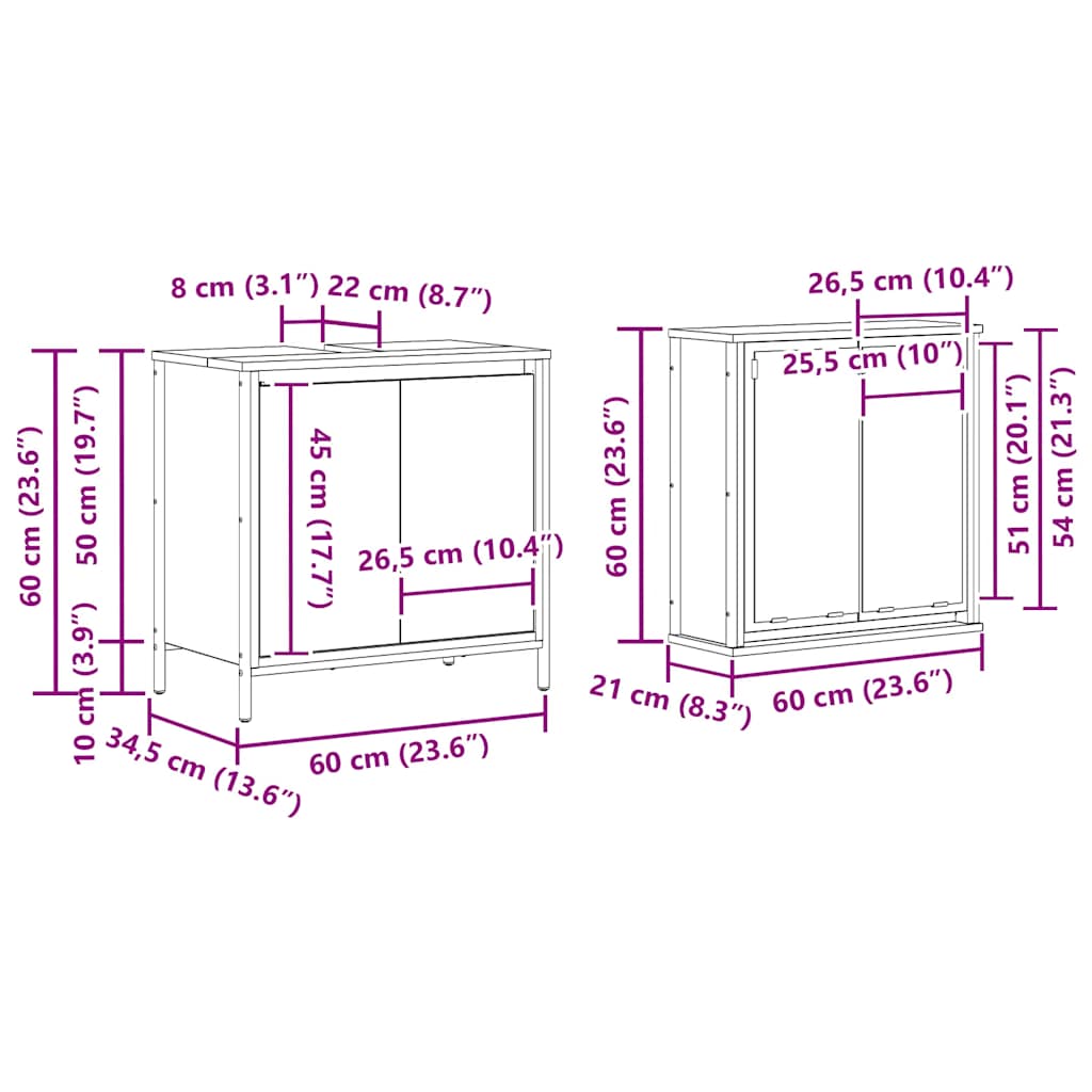 Set Mobili da Bagno 2 pz Rovere Sonoma in Legno Multistrato | homemem39