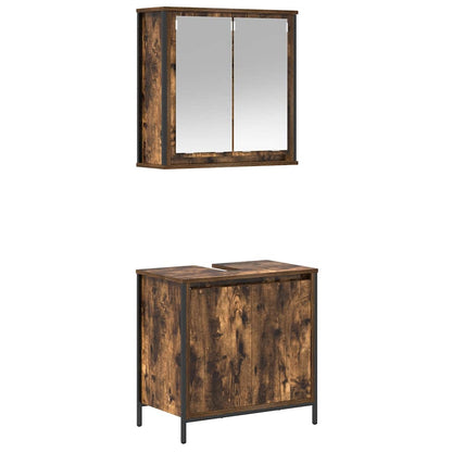 Set Mobili da Bagno 2 pz Rovere Fumo in Legno Multistrato
