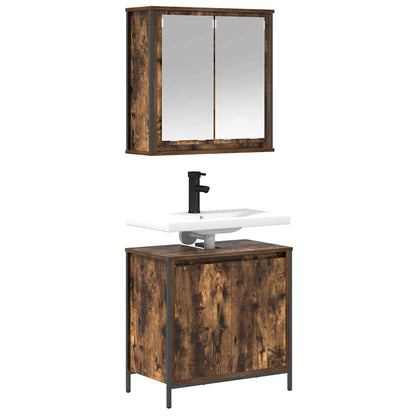Set Mobili da Bagno 2 pz Rovere Fumo in Legno Multistrato