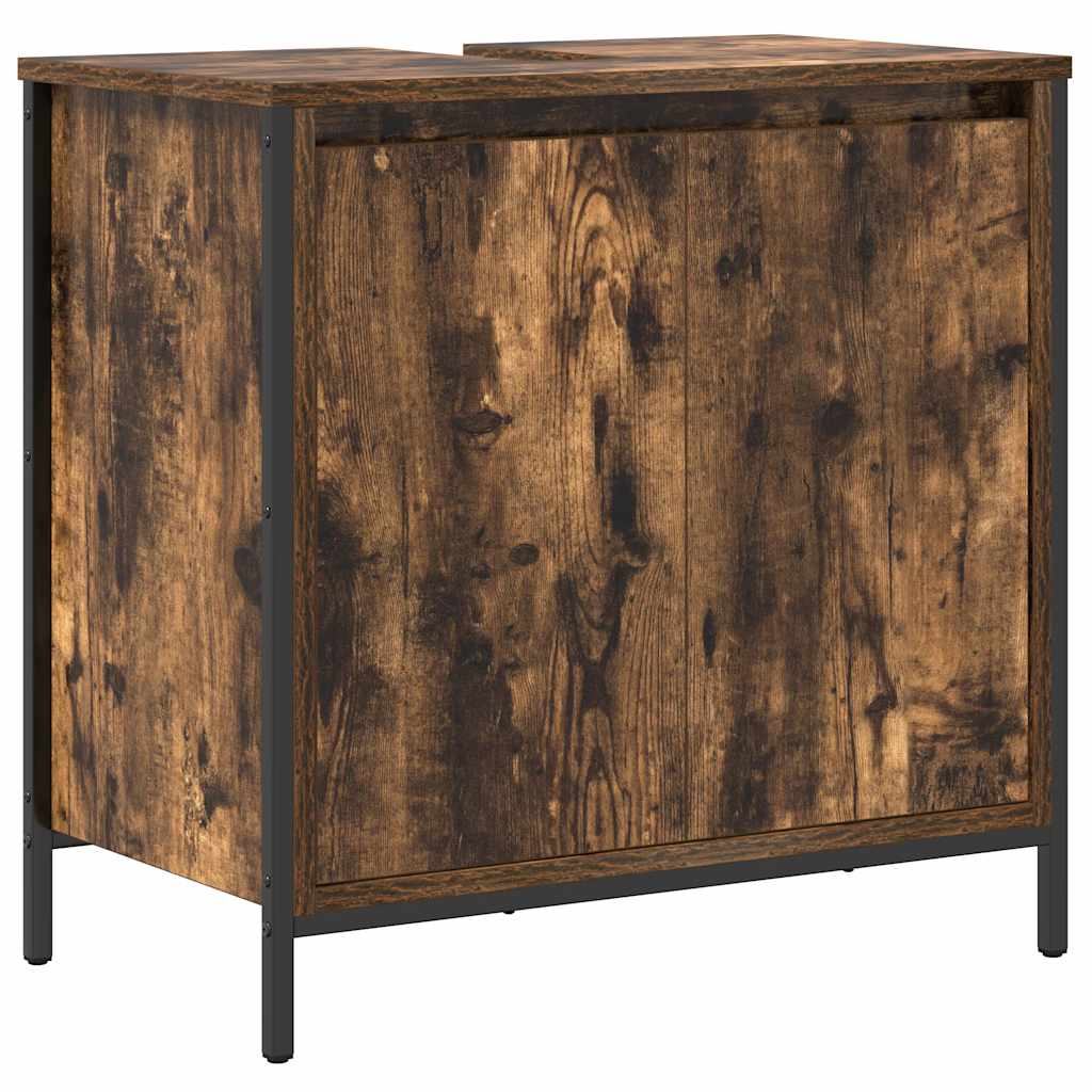 Set Mobili da Bagno 2 pz Rovere Fumo in Legno Multistrato