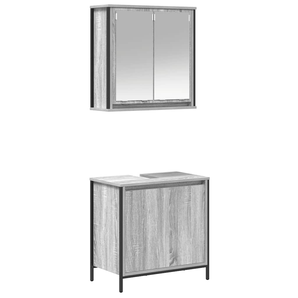 Set Mobili da Bagno 2 pz Grigio Sonoma in Legno Multistrato