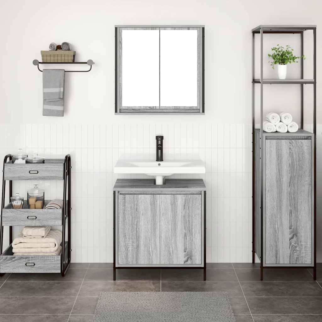 Set Mobili da Bagno 2 pz Grigio Sonoma in Legno Multistrato | homemem39