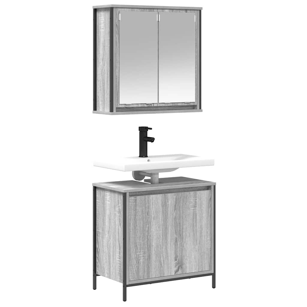 Set Mobili da Bagno 2 pz Grigio Sonoma in Legno Multistrato | homemem39