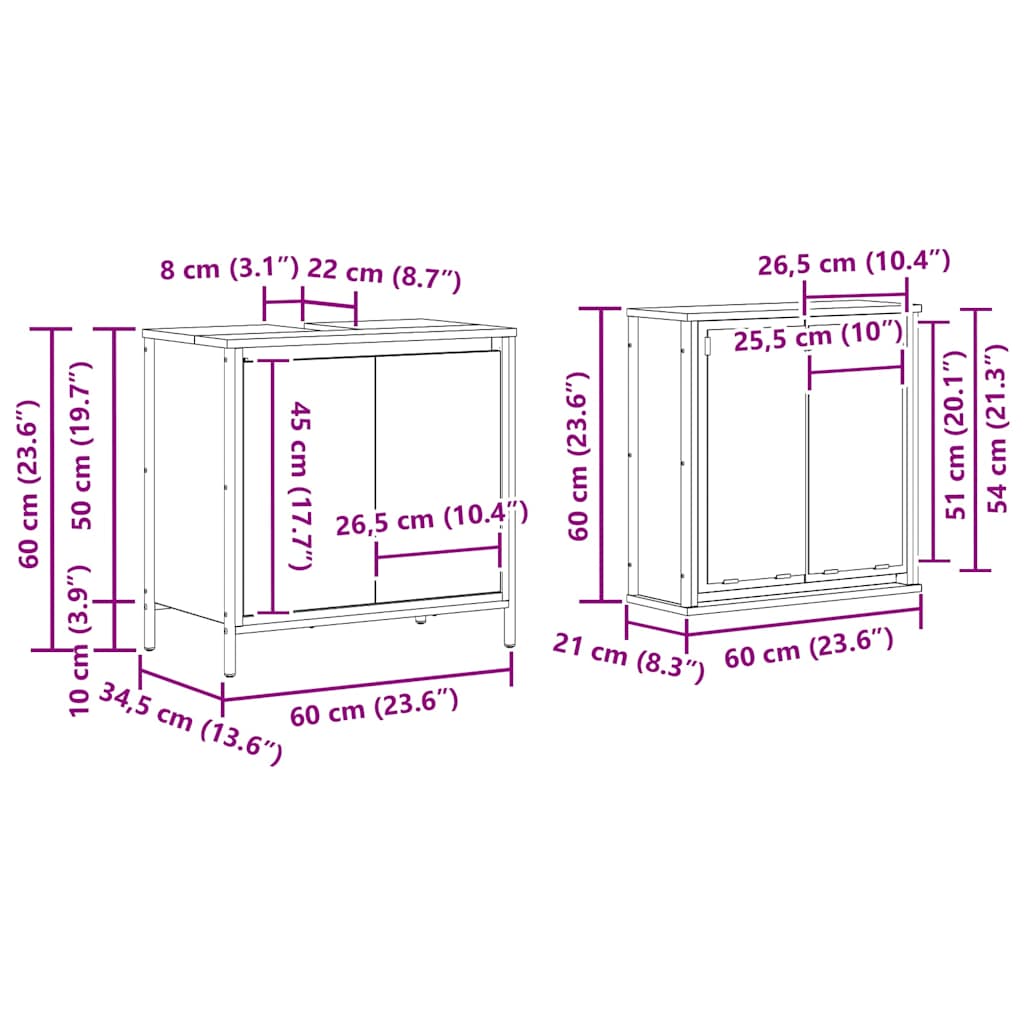 Set Mobili da Bagno 2 pz Grigio Sonoma in Legno Multistrato | homemem39