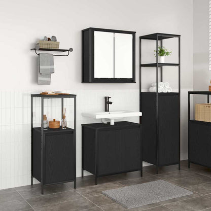 Set di mobili per il bagno 3 pcs Rovere Nero Legno multistrato