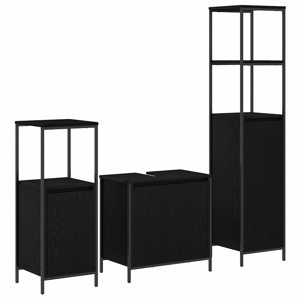 Set di mobili per il bagno 3 pcs Rovere Nero Legno multistrato