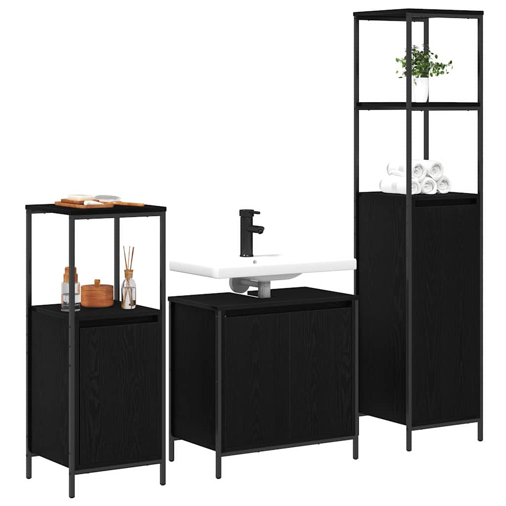 Set di mobili per il bagno 3 pcs Rovere Nero Legno multistrato | homemem39