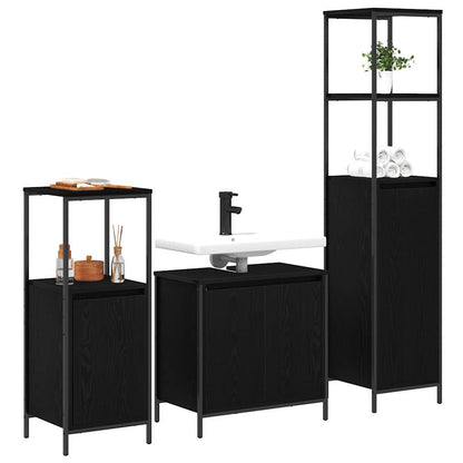 Set di mobili per il bagno 3 pcs Rovere Nero Legno multistrato