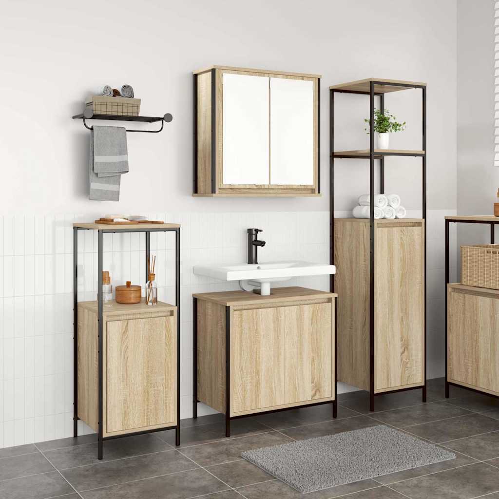 Set di mobili per il bagno con porta 3 pcs Rovere Sonoma e Nero | homemem39