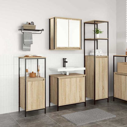 Set di mobili per il bagno con porta 3 pcs Rovere Sonoma e Nero