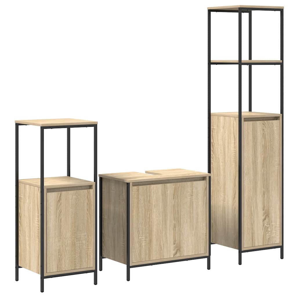 Set di mobili per il bagno con porta 3 pcs Rovere Sonoma e Nero | homemem39