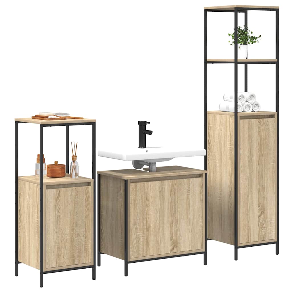 Set di mobili per il bagno con porta 3 pcs Rovere Sonoma e Nero