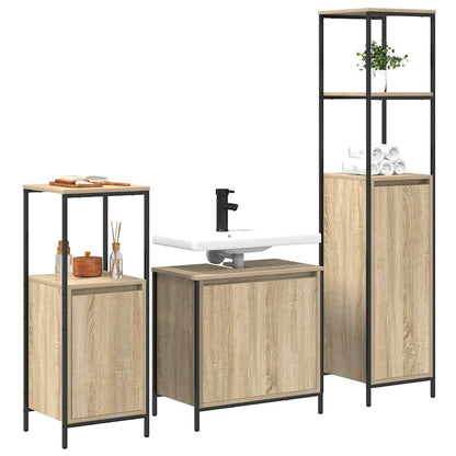 Set di mobili per il bagno con porta 3 pcs Rovere Sonoma e Nero