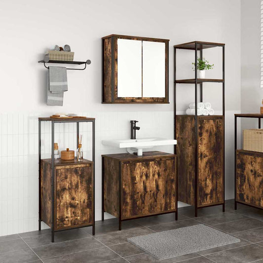 Set di mobili per il bagno 3 pcs Rovere Affumicato e Nero | homemem39