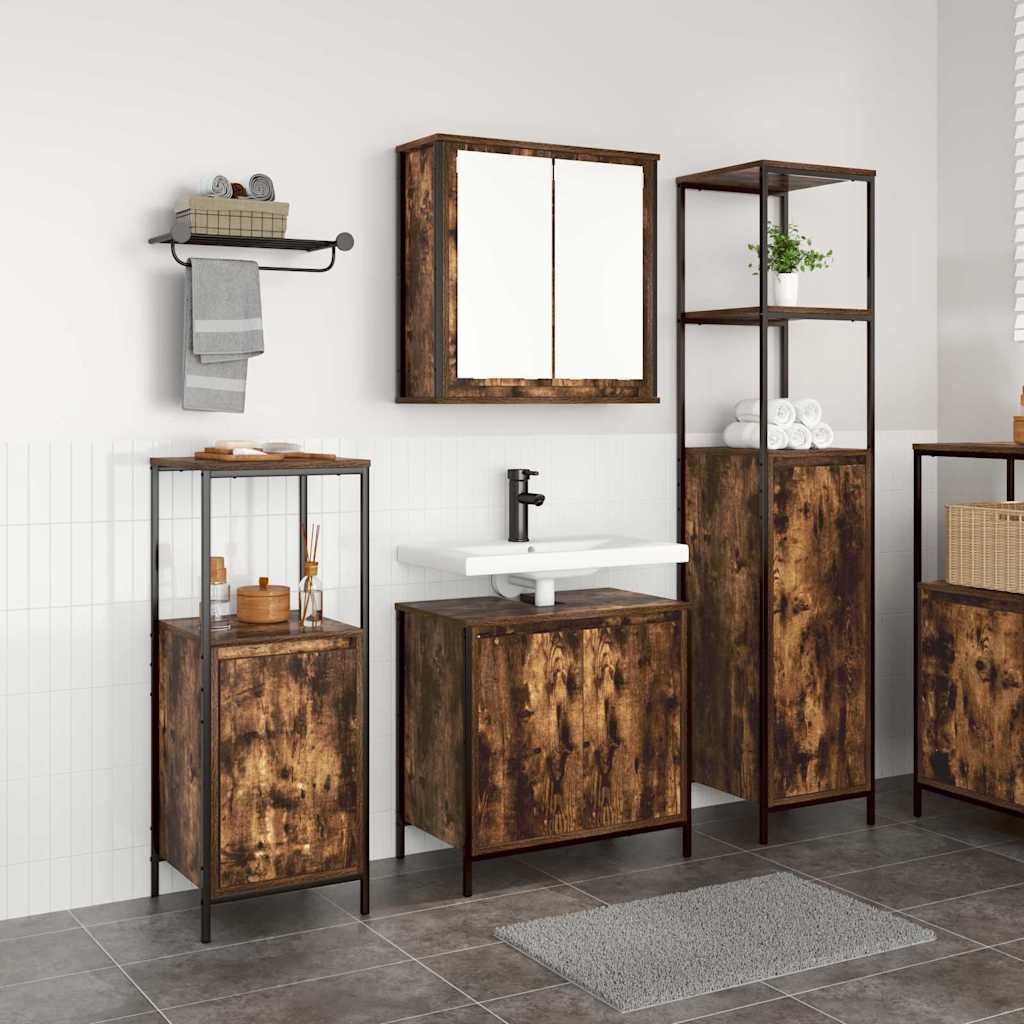 Set di mobili per il bagno 3 pcs Rovere Affumicato e Nero
