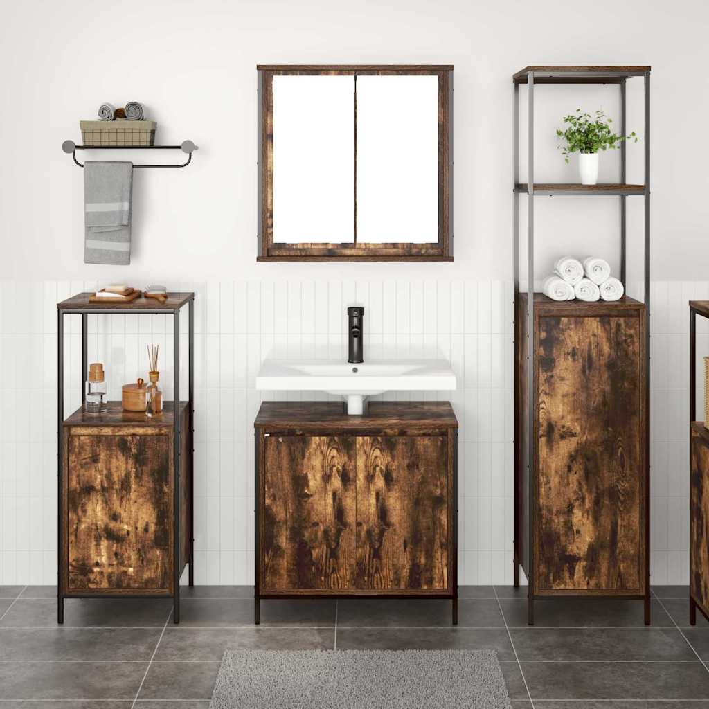 Set di mobili per il bagno 3 pcs Rovere Affumicato e Nero | homemem39