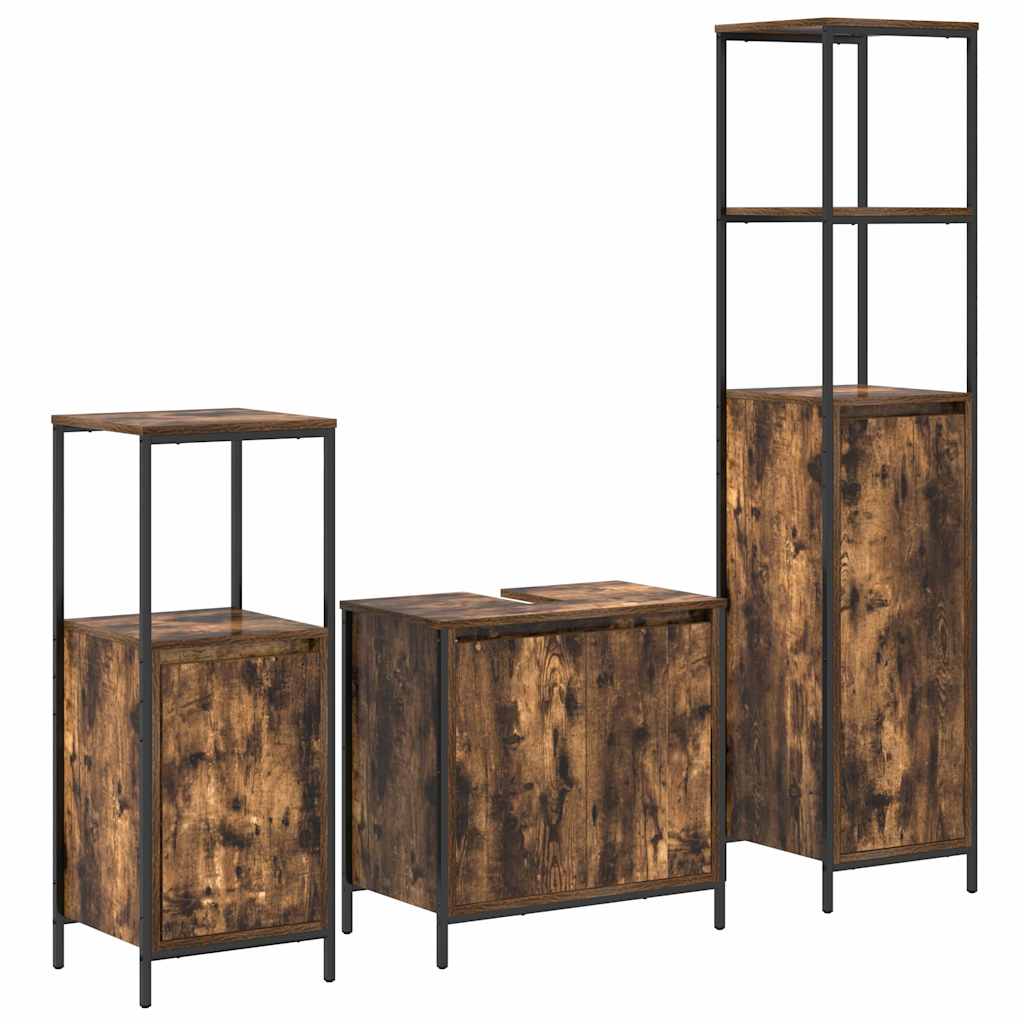 Set di mobili per il bagno 3 pcs Rovere Affumicato e Nero | homemem39