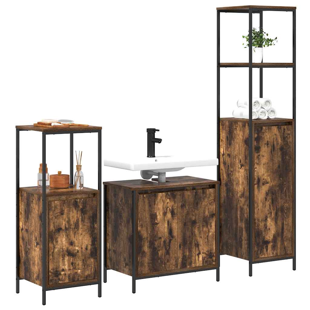 Set di mobili per il bagno 3 pcs Rovere Affumicato e Nero | homemem39
