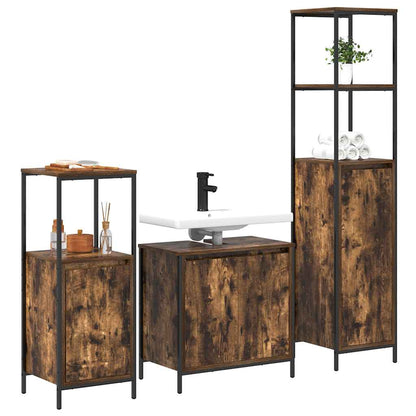 Set di mobili per il bagno 3 pcs Rovere Affumicato e Nero