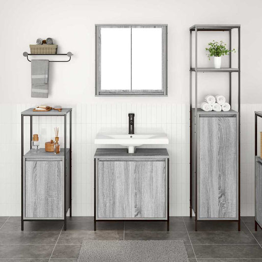 Set di mobili per il bagno con porta 3 pcs Grigio Sonoma e Nero | homemem39