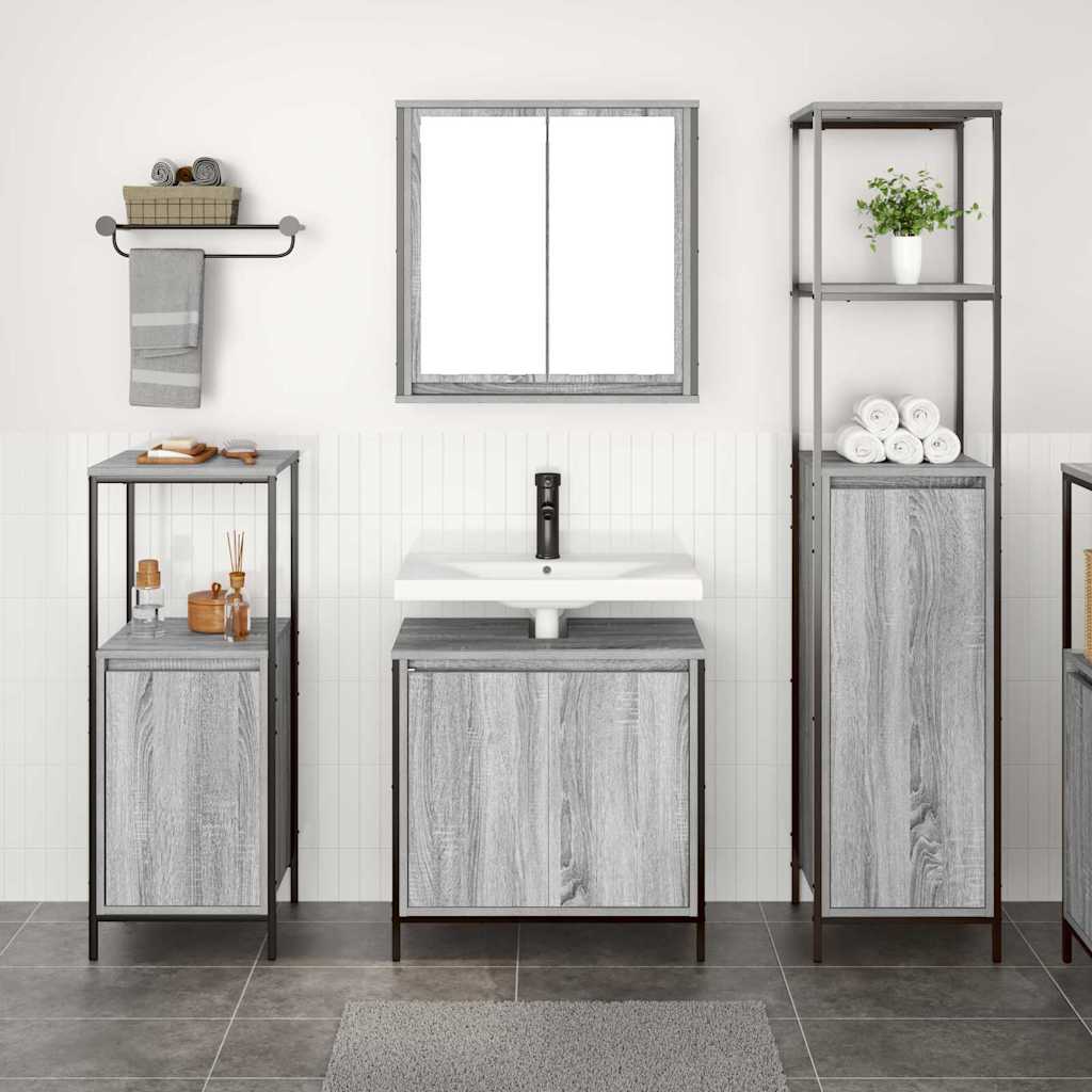 Set di mobili per il bagno con porta 3 pcs Grigio Sonoma e Nero