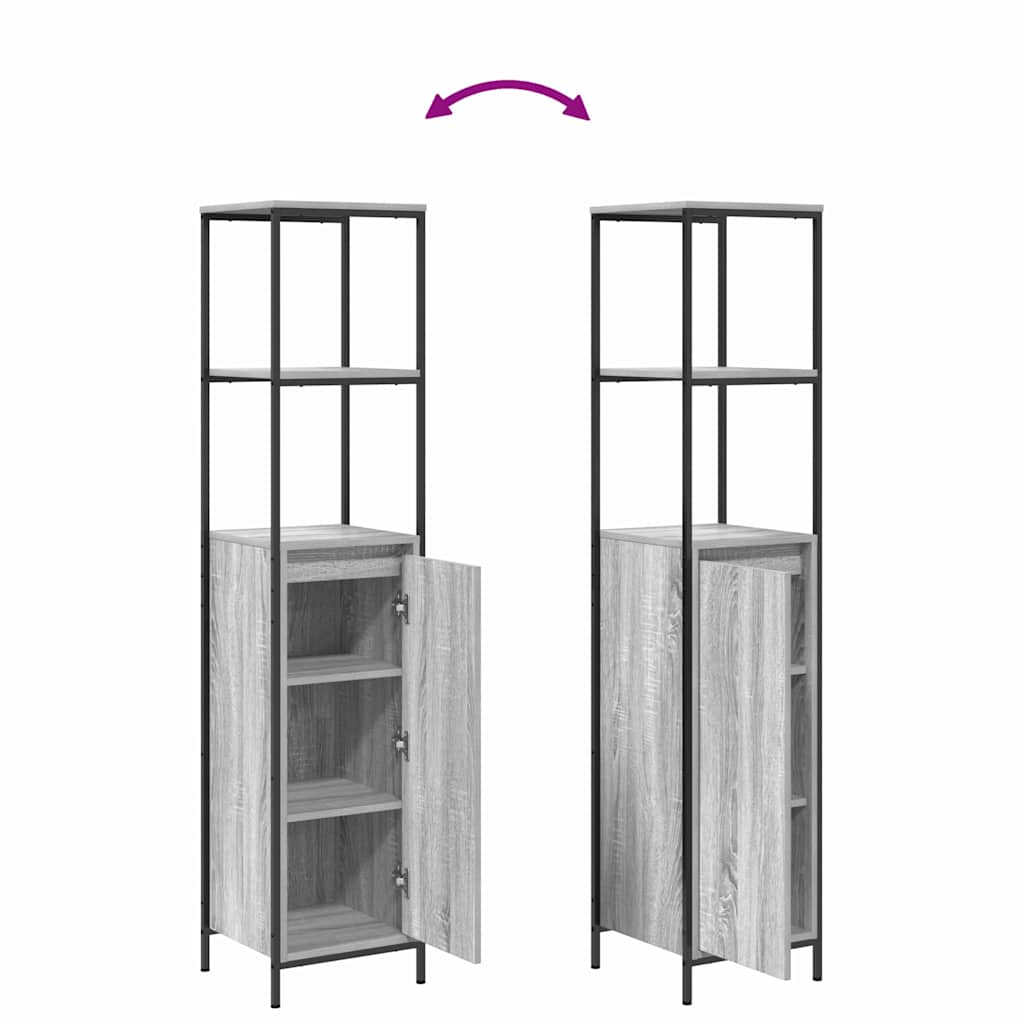 Set di mobili per il bagno con porta 3 pcs Grigio Sonoma e Nero | homemem39