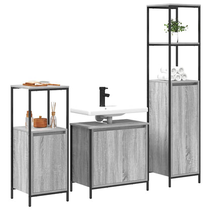 Set di mobili per il bagno con porta 3 pcs Grigio Sonoma e Nero