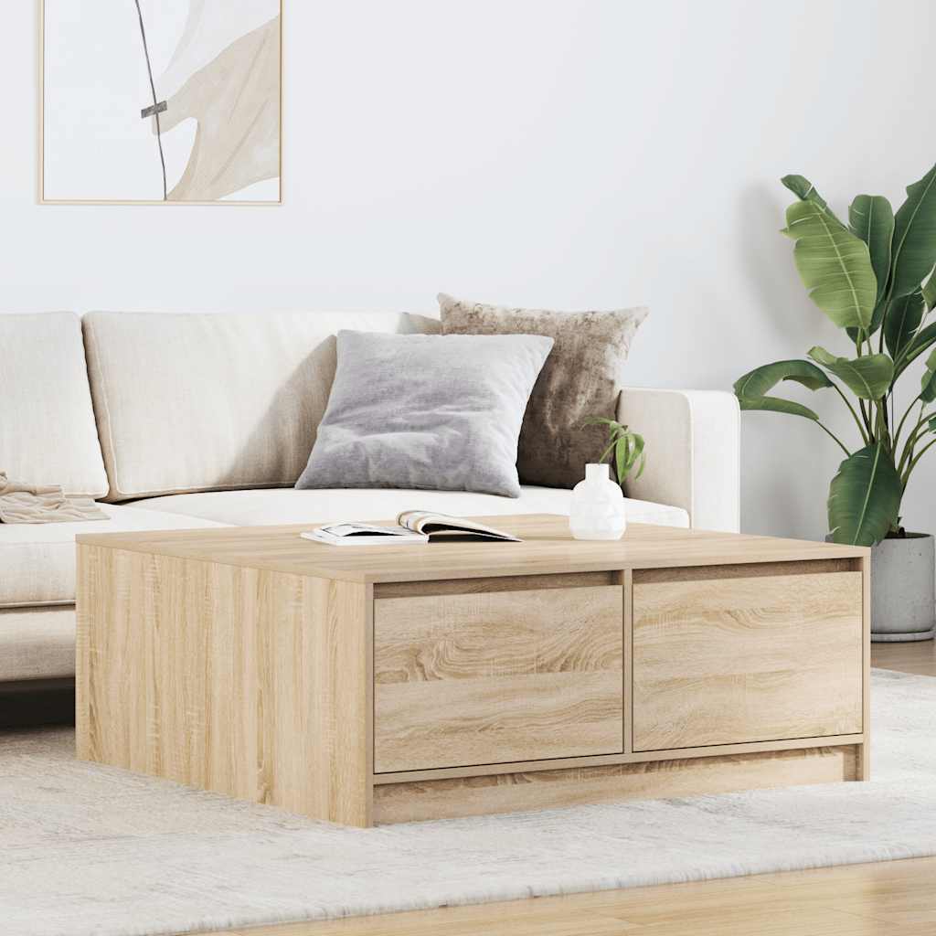 Tavolino da Salotto con Cassetti Rovere Sonoma 100x100x40 cm