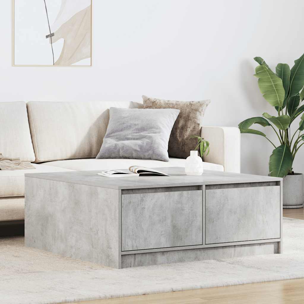 Tavolino da Salotto con Cassetti Grigio Cemento 100x100x40 cm