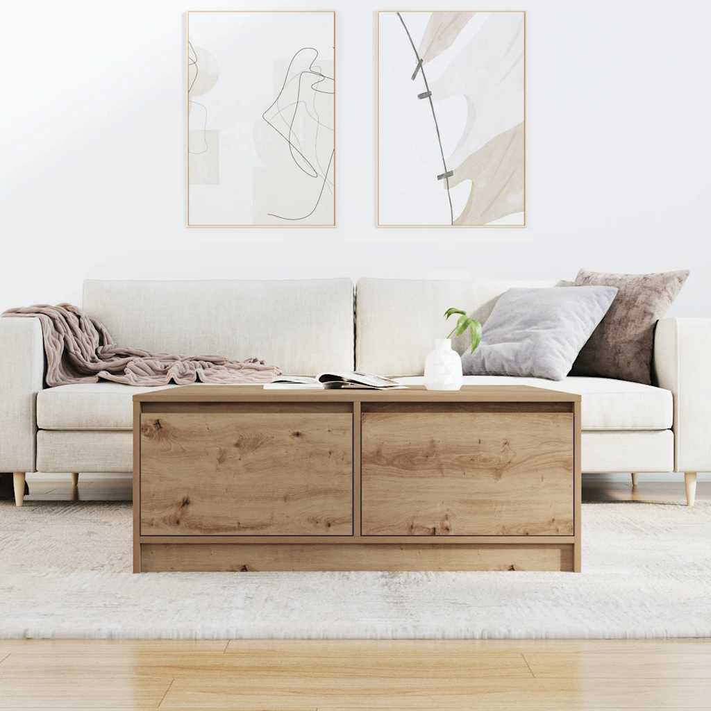 Tavolino Salotto con Cassetti Rovere Artigianale 100x100x40 cm