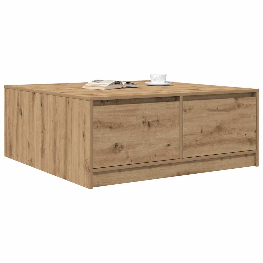 Tavolino Salotto con Cassetti Rovere Artigianale 100x100x40 cm