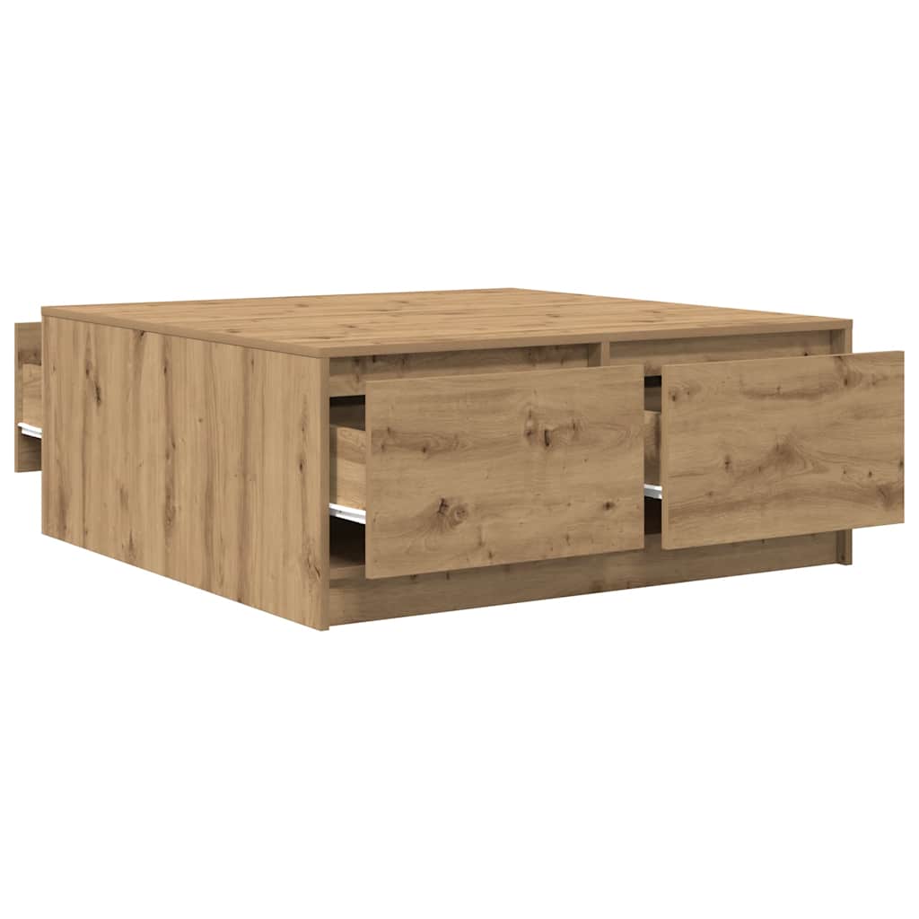 Tavolino Salotto con Cassetti Rovere Artigianale 100x100x40 cm | homemem39