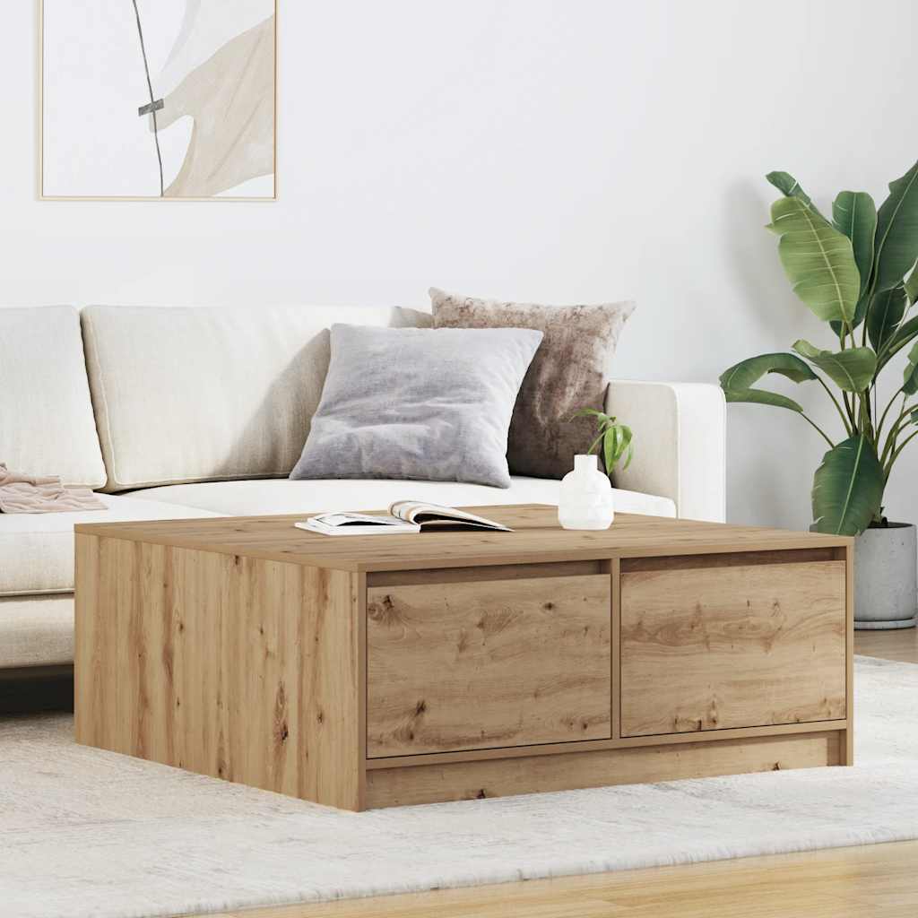 Tavolino Salotto con Cassetti Rovere Artigianale 100x100x40 cm