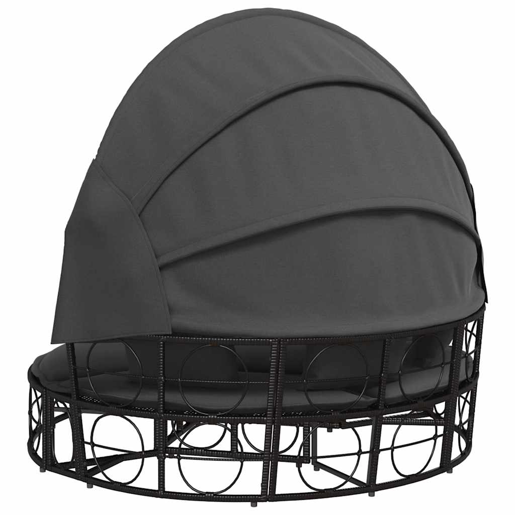 Lettino Prendisole Esterno Tetto e Cuscini Nero in Polyrattan - homemem39