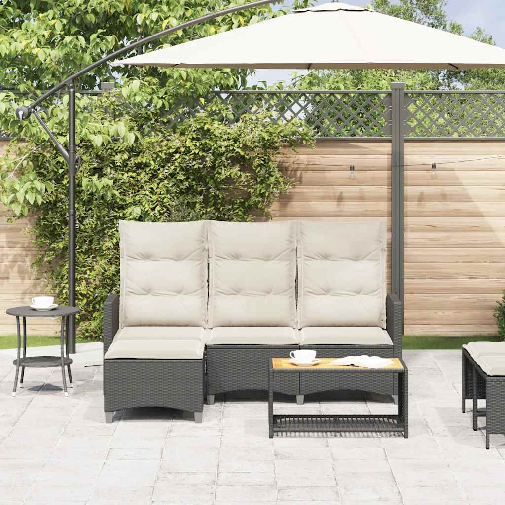 Divano da Giardino Reclinabile a L con Cuscini Nero Polyrattan | homemem39