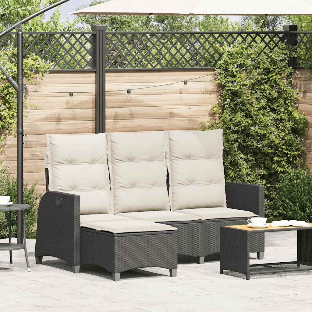 Divano da Giardino Reclinabile a L con Cuscini Nero Polyrattan - homemem39
