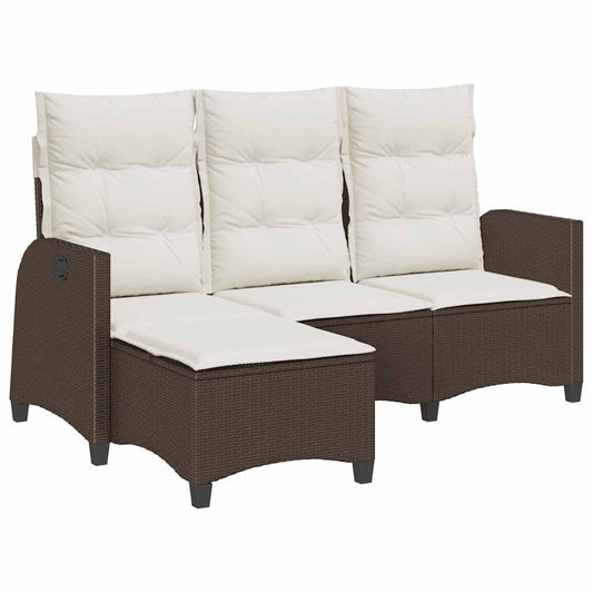 Divano Reclinabile Giardino con Cuscini a L Marrone Polyrattan