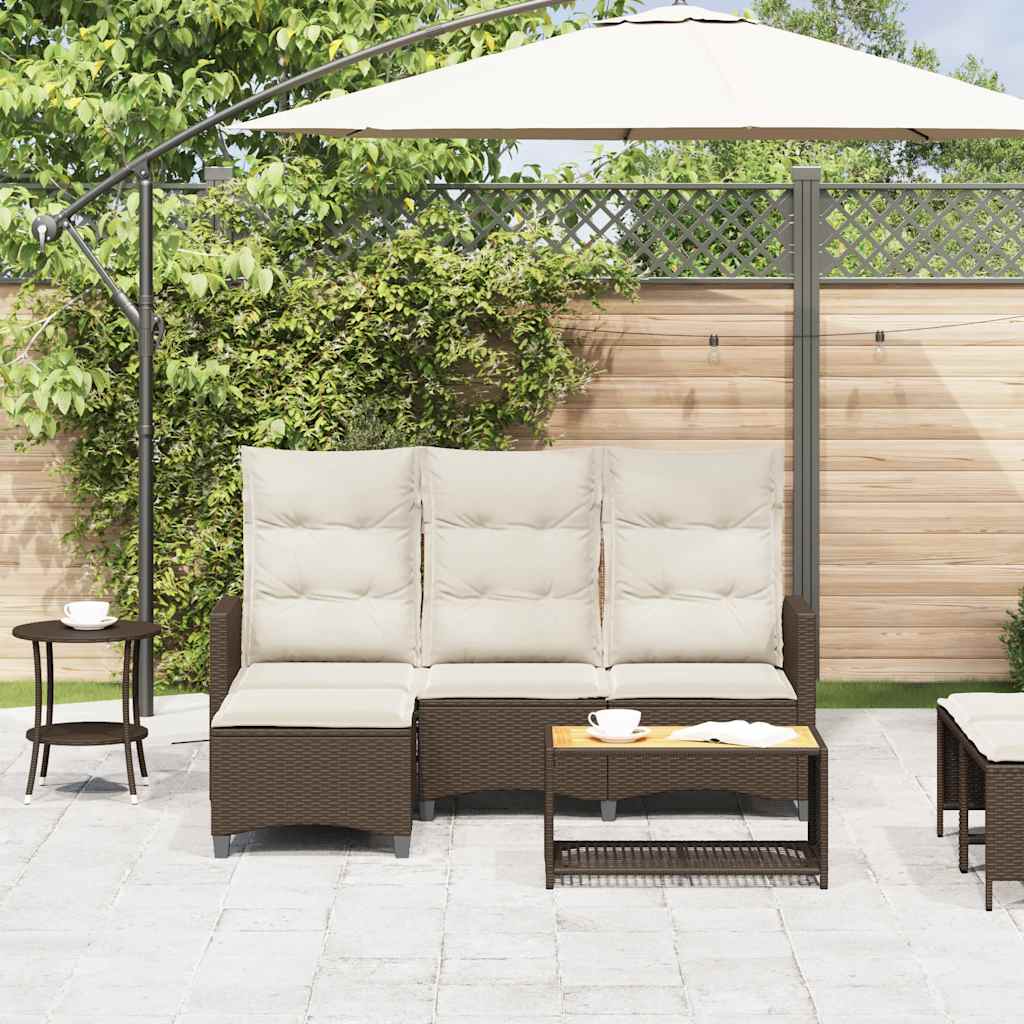 Divano Reclinabile Giardino con Cuscini a L Marrone Polyrattan | homemem39