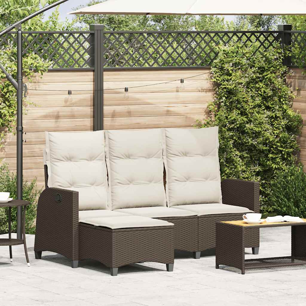 Divano Reclinabile Giardino con Cuscini a L Marrone Polyrattan - homemem39