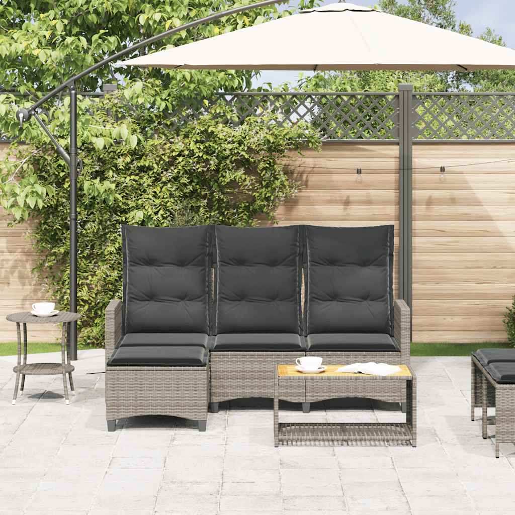 Divano Giardino Reclinabile a L con Cuscini Grigio Polyrattan - homemem39