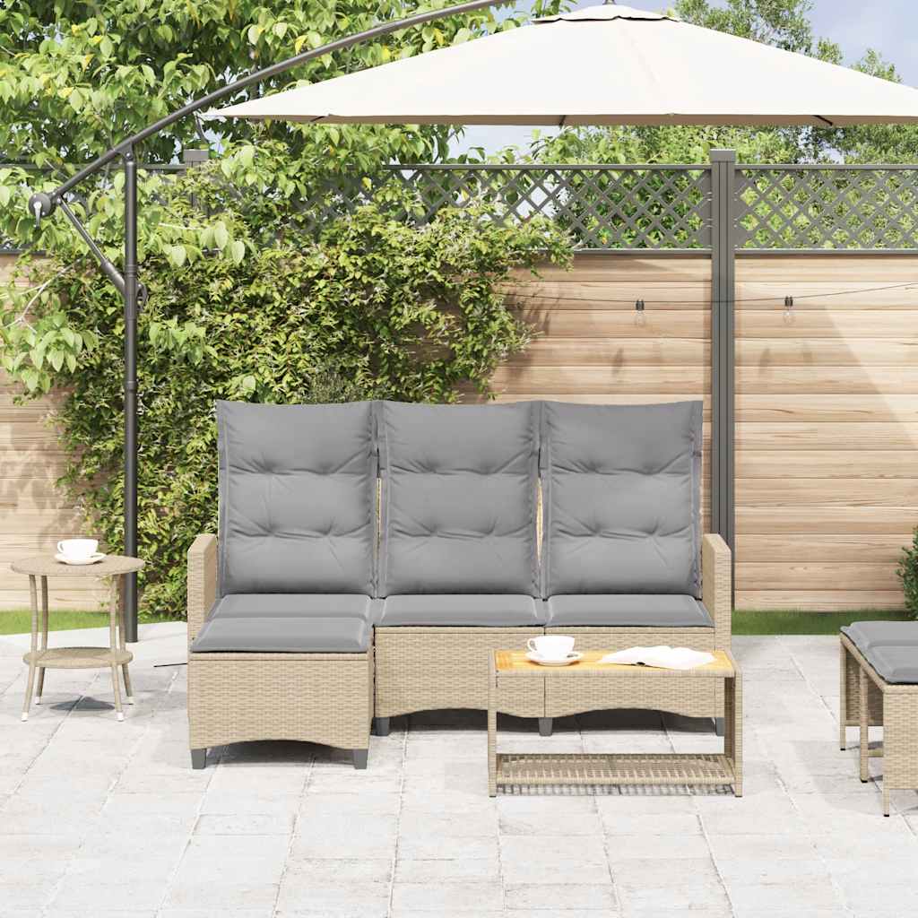 Divano da Giardino Reclinabile con Cuscini a L Beige Polyrattan | homemem39