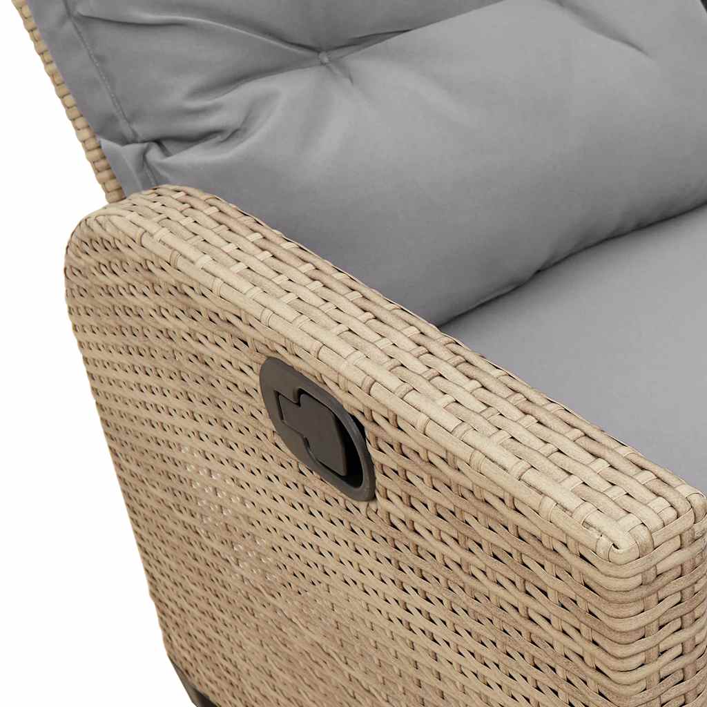 Divano da Giardino Reclinabile con Cuscini a L Beige Polyrattan
