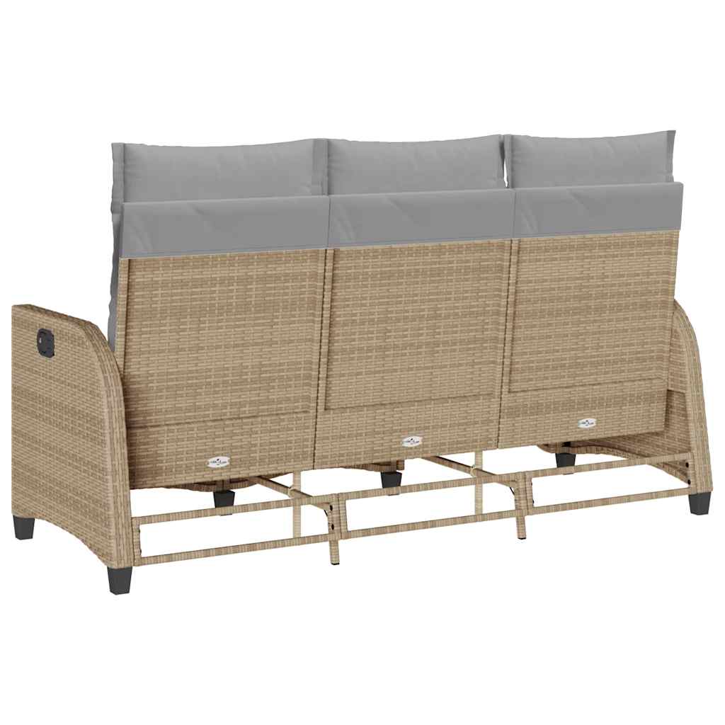 Divano da Giardino Reclinabile con Cuscini a L Beige Polyrattan
