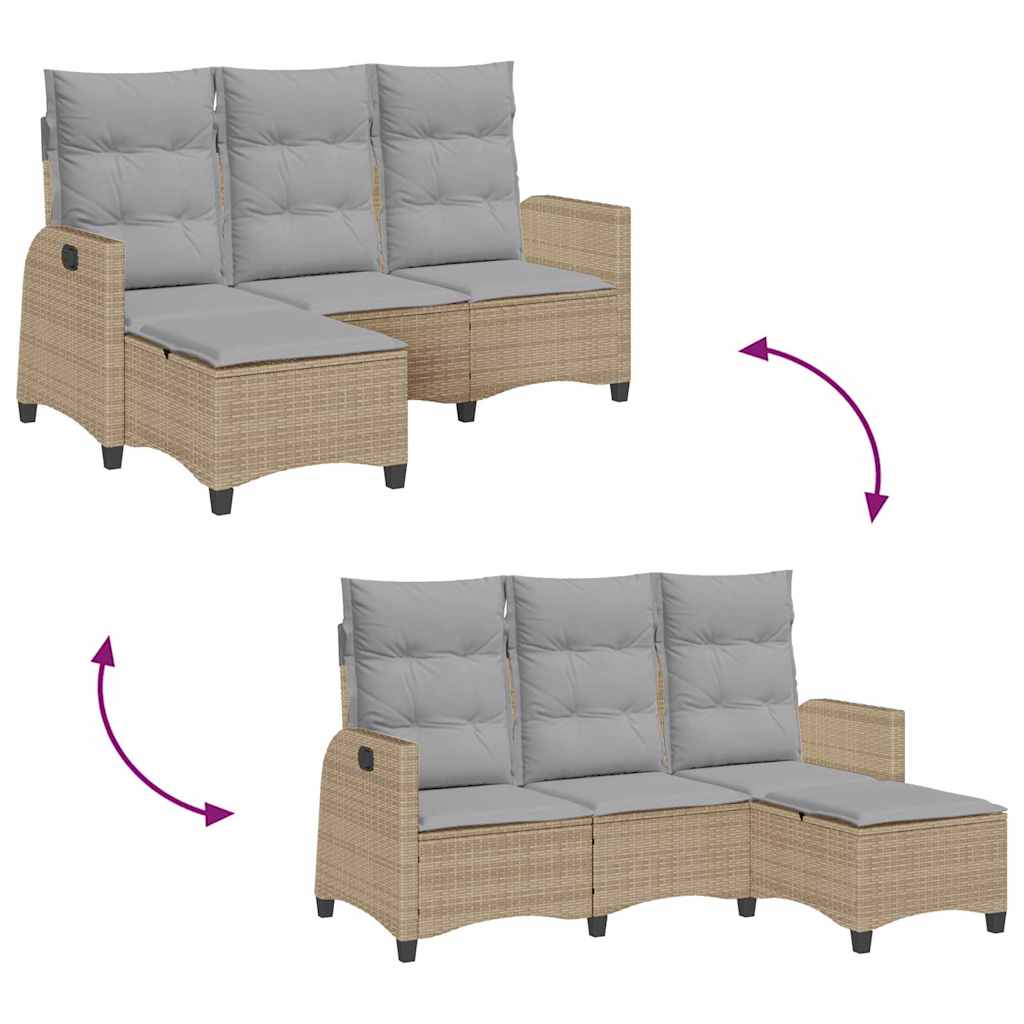 Divano da Giardino Reclinabile con Cuscini a L Beige Polyrattan | homemem39
