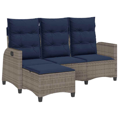 Divano Giardino Reclinabile a L con Cuscini Grigio Polyrattan